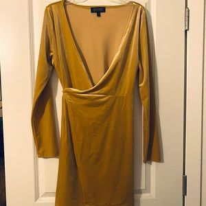 Shyanne. Gold velvet wrap around dress. Size L.